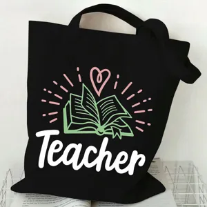 Große Kapazität Canvas Tragetasche Für Frauen Lehrertag Geschenk Best Teacher Bedruckte Handtasche Studenten Nachhilfetasche Casual Schultertasche
