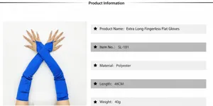 Detailed view of long fingerless satin gloves in vibrant blue, smooth fabric close-up showcase.