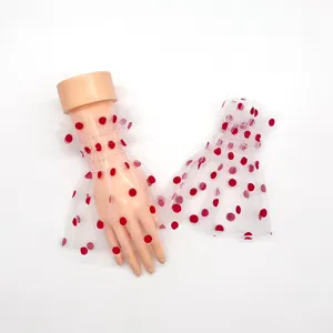 White mesh polka dot ruffled sleevelets, sweet cute party costume wrist cuffs for women.