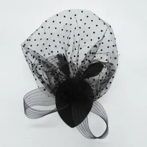 1920s vintage black mesh dot feather fascinator veil hair accessory for evening party prom