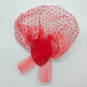Red retro feather mesh fascinator detail, elegant 1920s style hair accessory for parties.