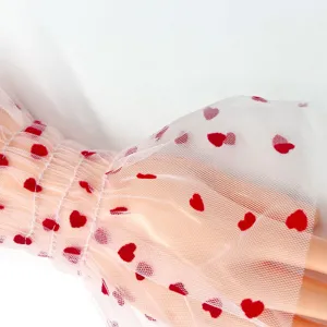 Sheer tulle ruffle sleeves with red velvet hearts sweet party arm warmers fashion accessories