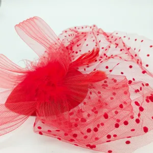 1920s Vintage Red Feather Mesh Fascinator Veil Hair Accessory for Party Bridal Cheongsam