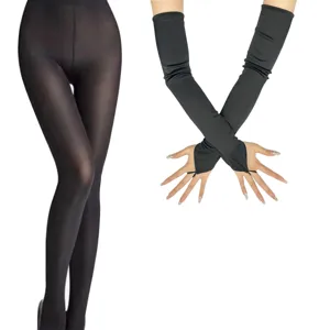 Women Sexy Mesh Satin Gloves Pantyhose Set Long Sleeve Stockings Lingerie Accessories For Party Cosplay