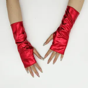 Rote Lackleder fingerlose Handschuhe, glänzende reflektierende Cosplay Kostüm Accessoires.