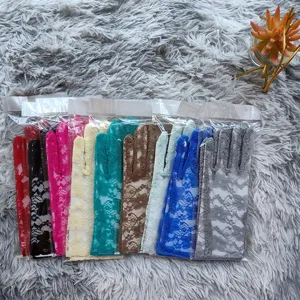 Gants d'accessoires de robe de mariée de protection solaire florale en dentelle élastique