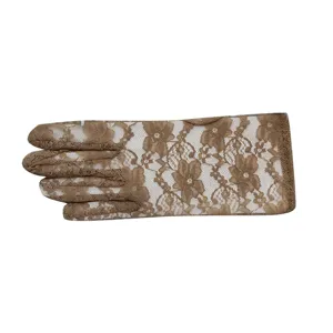 Gants de protection solaire en dentelle marron élégants pour femmes, gants floraux transparents.