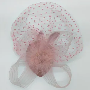 1920s vintage pink feather fascinator mesh veil pillbox hat elegant party wedding hair accessories