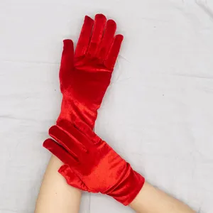 Red velvet stretch gloves for women winter warm evening party costume accessories