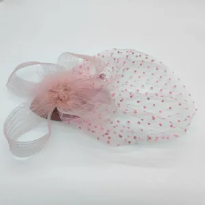 1920s vintage pink mesh feather fascinator bridal hat hair accessory detail view