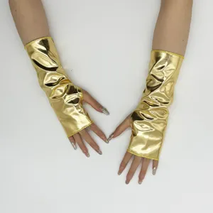 Goldene Lackleder fingerlose Kurzhandschuhe für Kostüm und elegante Partykleidung