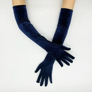 Long velvet gloves dark blue winter retro stage performance opera gloves elegant evening party.