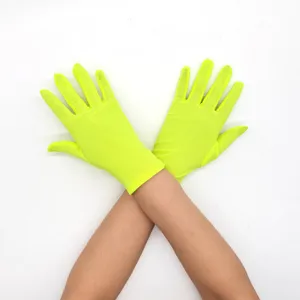 Women short neon yellow elastic gloves for cycling stage performance sun protection