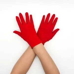 Women's short milk silk stretch gloves in bright red, thin design for stage and sun protection