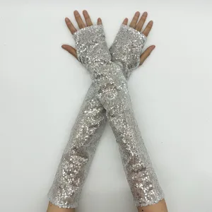Long fingerless sequin gloves sparkle arm warmers for women party stage performance night club