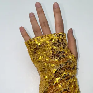 Long fingerless sequin gloves gold shiny stage performance party costume accessories.