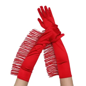 Rote lange Satin Fransen Handschuhe Damen 1920er Jahre Party Oper Kostüm Ball Performance