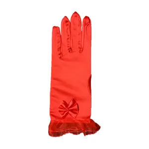 Gants de mariée en satin rouge pour femmes, gants courts élégants de soirée avec nœud en dentelle