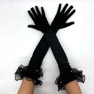 1920s women long satin gloves black opera party costume accessories with 55cm length