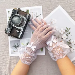 White lace mesh gloves short bridal wedding fashion accessories for women summer sun protection