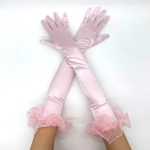 1920s women long satin gloves 55cm pink elegant prom party costume accessories detail