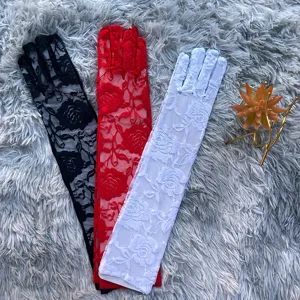 Women Mid Length Lace Sun Protection Gloves Floral Breathable Cycling Driving Gloves Fashion Accessories