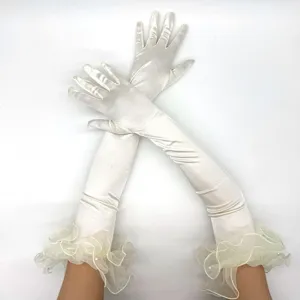 Vintage 1920s long satin gloves for women, 55cm elegant opera gloves with ruffle cuffs.