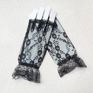 Women Half Finger Lace Gloves Summer Sun Protection UV Protection Ruffle Lace Trim Elegant Fashion Apparel Accessories
