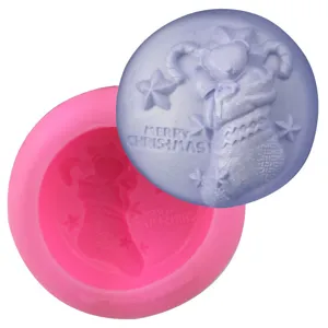 Christmas Silicone Mold Merry Christmas Round Handmade Soap Cake Baking Fondant Candle Resin Crafting Tool Holiday Decor