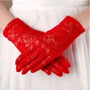 Gants de mariée en dentelle rouge élégants, gants de protection solaire d'été pour femmes.