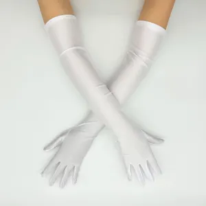 White long spandex gloves for women, elegant satin evening party wedding dress gloves.