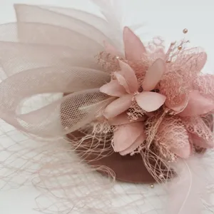 Pink feather fascinator hair clip mesh 1920s vintage party wedding veil bridal hair accessory