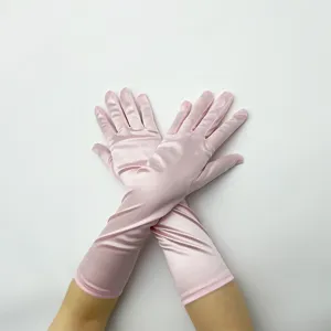 Damen rosa Satin lange Handschuhe elegante Abend Oper Abschlussball Handschuhe Sonnenschutz