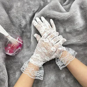 White lace gloves summer sun protection floral ruffle wrist gloves for women driving cycling
