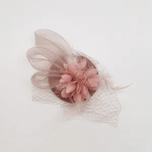 Pink feather fascinator hairpin 1920s mesh veil headpiece for party prom hair accessories
