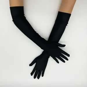 Classic long black spandex gloves for women, perfect for 1920s vintage wedding prom parties.