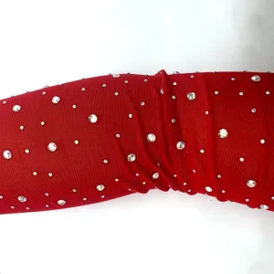 Red rhinestone mesh gloves sparkly crystal stretch sleeve festival party rave accessory