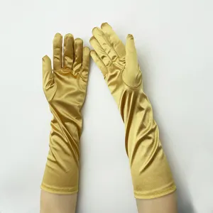 Goldene satin lange handschuhe für damen, elastische spandex abendhandschuhe party.