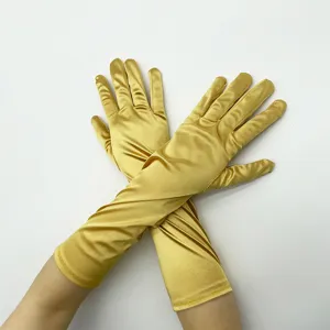 Damen lange goldene Satin Handschuhe Sommer Sonnenschutz elastische Spandex Etikette Zubehör