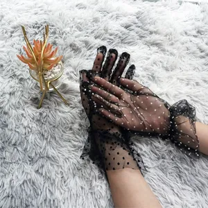 Summer women black lace sheer mesh sun protection gloves polka dot wedding gloves
