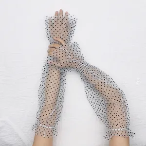 Sheer polka dot mesh sun protection long sleeves, fingerless driving gloves for summer.