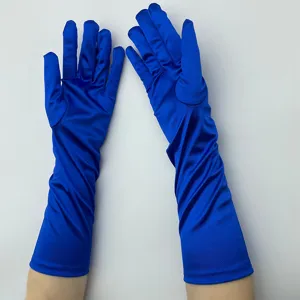 Königsblaue lange Satin Handschuhe für Damen, elastischer Elasthan Sonnenschutz.