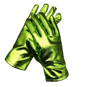 Shiny Metallic Green Patent Leather Gloves For Stage Performance Cosplay Party Costumes