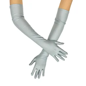 Long silver satin gloves for women evening party opera wedding bridal costume 1920s style