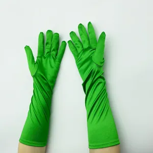 Damen lange Satin Handschuhe elegante grüne Oper Handschuhe Spandex Sonnenschutz Zubehör Detail