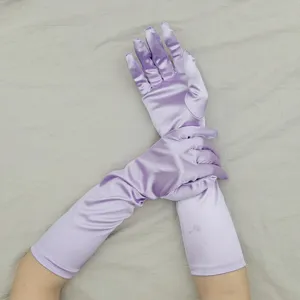 Lange Satin Handschuhe Damen lila elastisch Spandex Abend Party Kostüm Handschuhe Detail