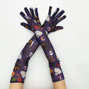 Halloween long mesh gloves spooky skull ghost printed festival party costume accessories