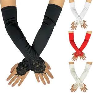 Retro Long Satin Lace Gloves Women Opera Party Wedding Formal Gloves Stretch Fabric Fingerless Costume Accessories