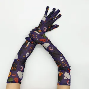 Halloween long mesh gloves purple spooky party costume accessories women gothic style dress up