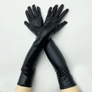 Gants longs en cuir vernis noir gants d'opéra brillants accessoires de costume soirée